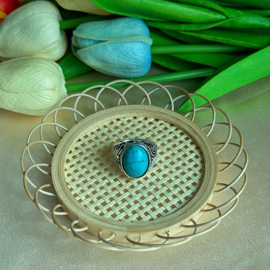 Wholesale Vintage Turquoise Titanium Men's Ring