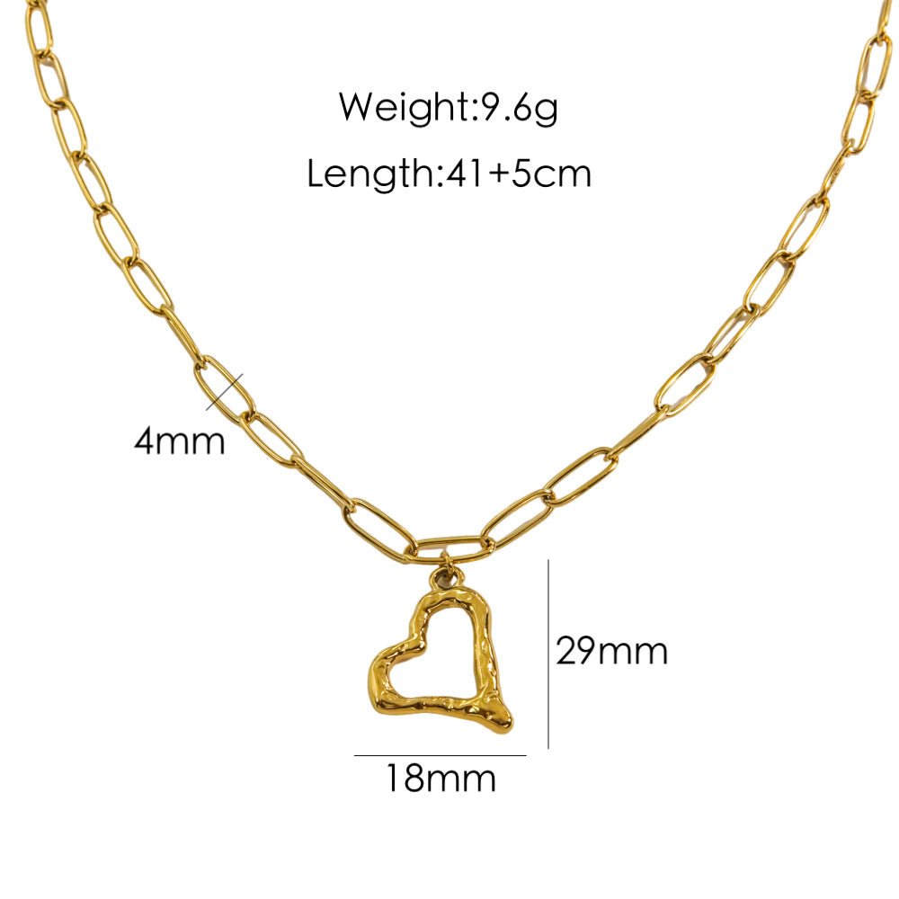 Wholesale Thick chain titanium steel pendant necklace 14K gold inlaid shell natural stone necklace