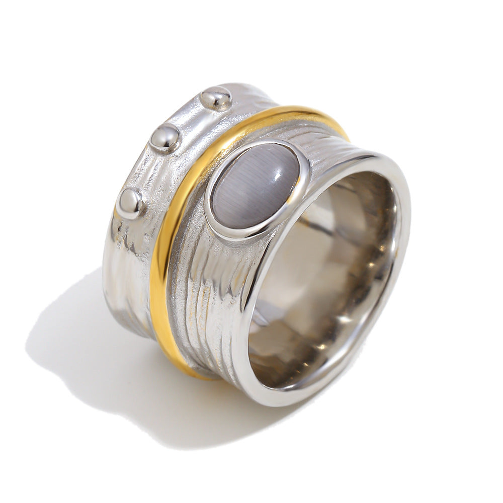 Wholesale Old Money Style Cat' s Eye Ring Stainless Steel 18K Gold Plated Fashion Accessory