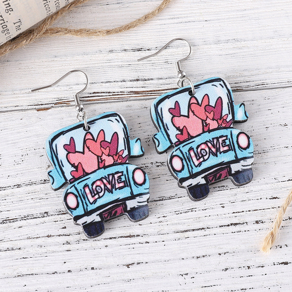 Wholesale Valentine's Day Love Heart LOVE Wooden Double-Sided Earrings