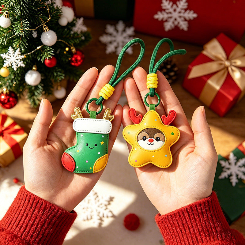 Wholesale Christmas Tree PU Leather Keychain Car Key Accessory Holiday Gift