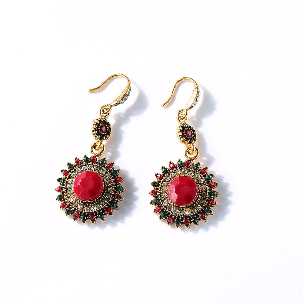 Wholesale temperament personality exaggerated sunflower ruby earrings