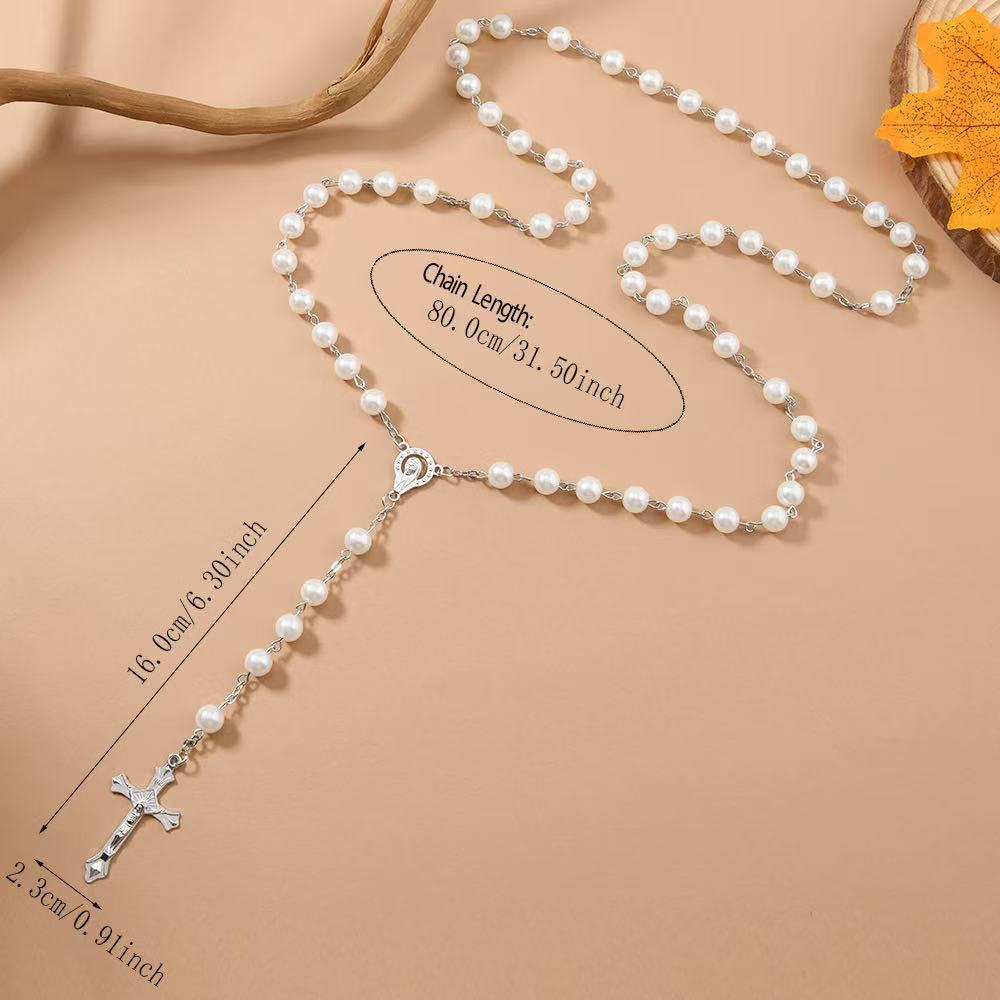 Wholesale Fashion Glass Pearl Cross Pendant Necklace for Communion Gift Jewelry Accessory