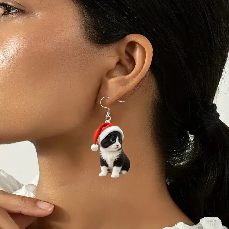 Wholesale Christmas hat cute cat acrylic earrings