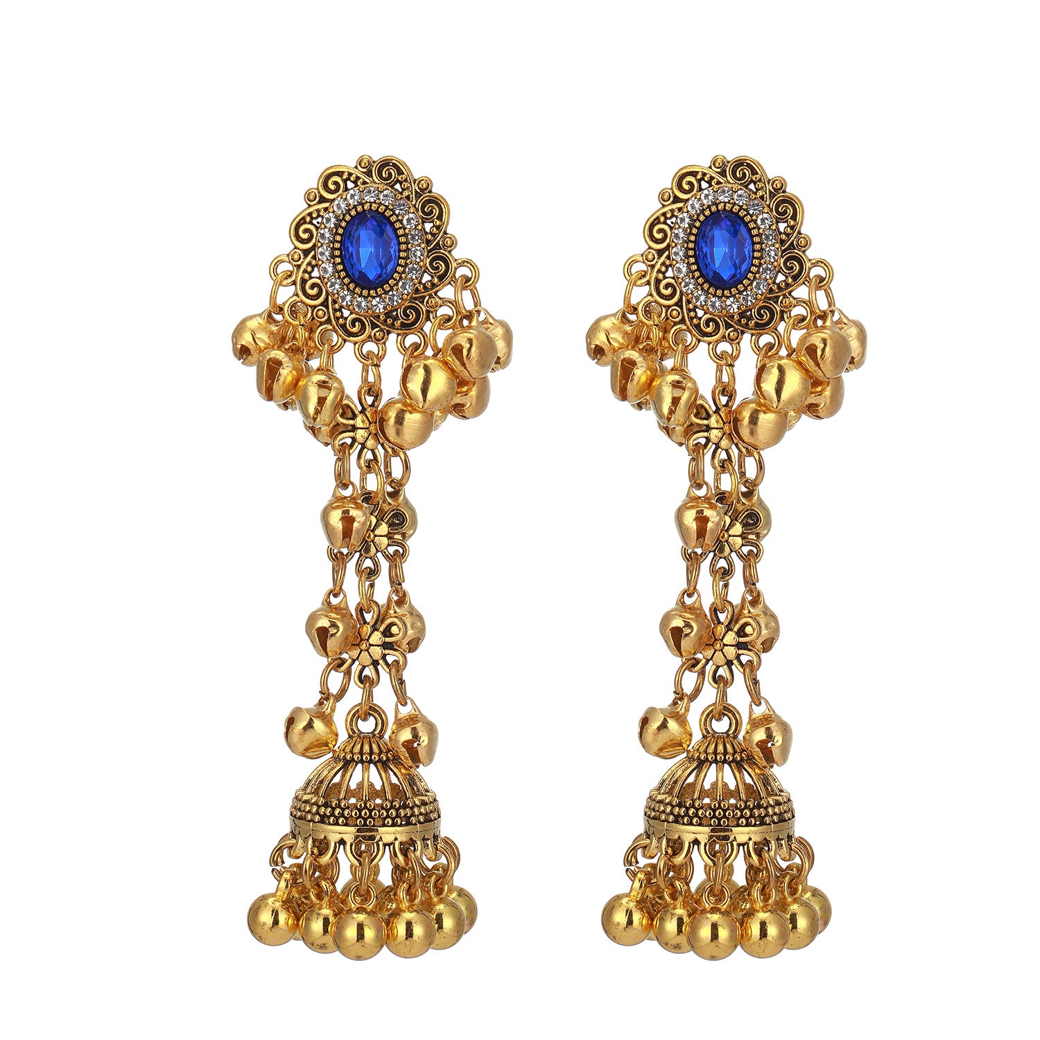 Wholesale Alloy Rhinestone Ethnic Vintage Tassel Bell Pendant Earrings For Women Fashion Jewelry Accessory Gift