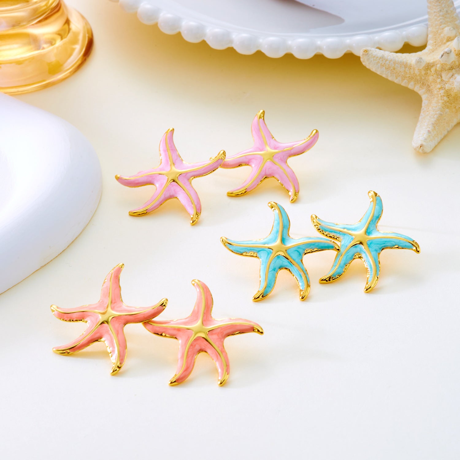Wholesale  Creative Stainless Steel Oil Dripping Starfish Earrings