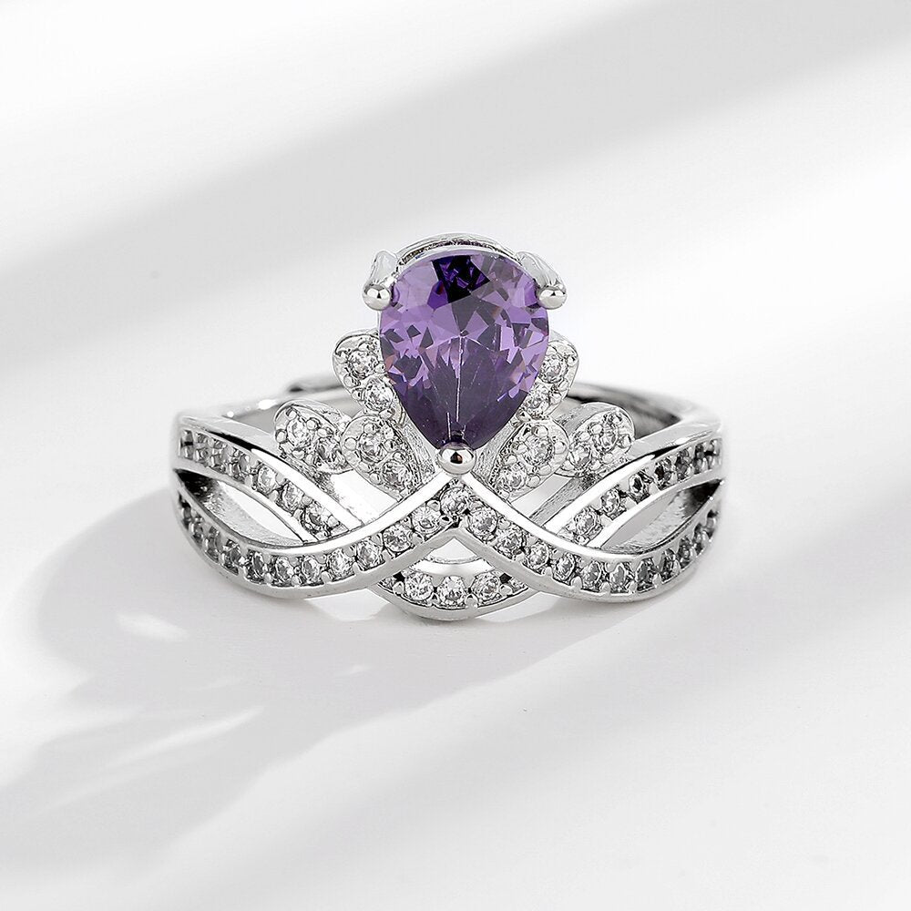 Wholesale Full Diamond Crown Purple Zircon Light Luxury Personality Opening  Ring