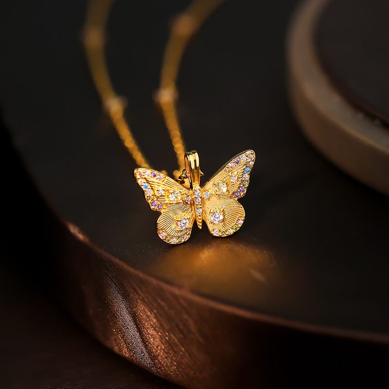 Wholesale s925 sterling silver colored zircon butterfly necklace