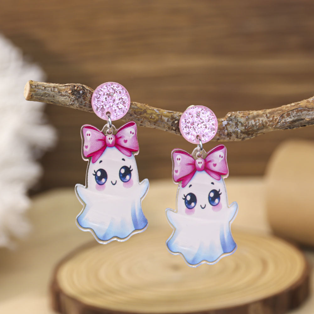 Wholesale Halloween cute pink cartoon ghost pumpkin earrings