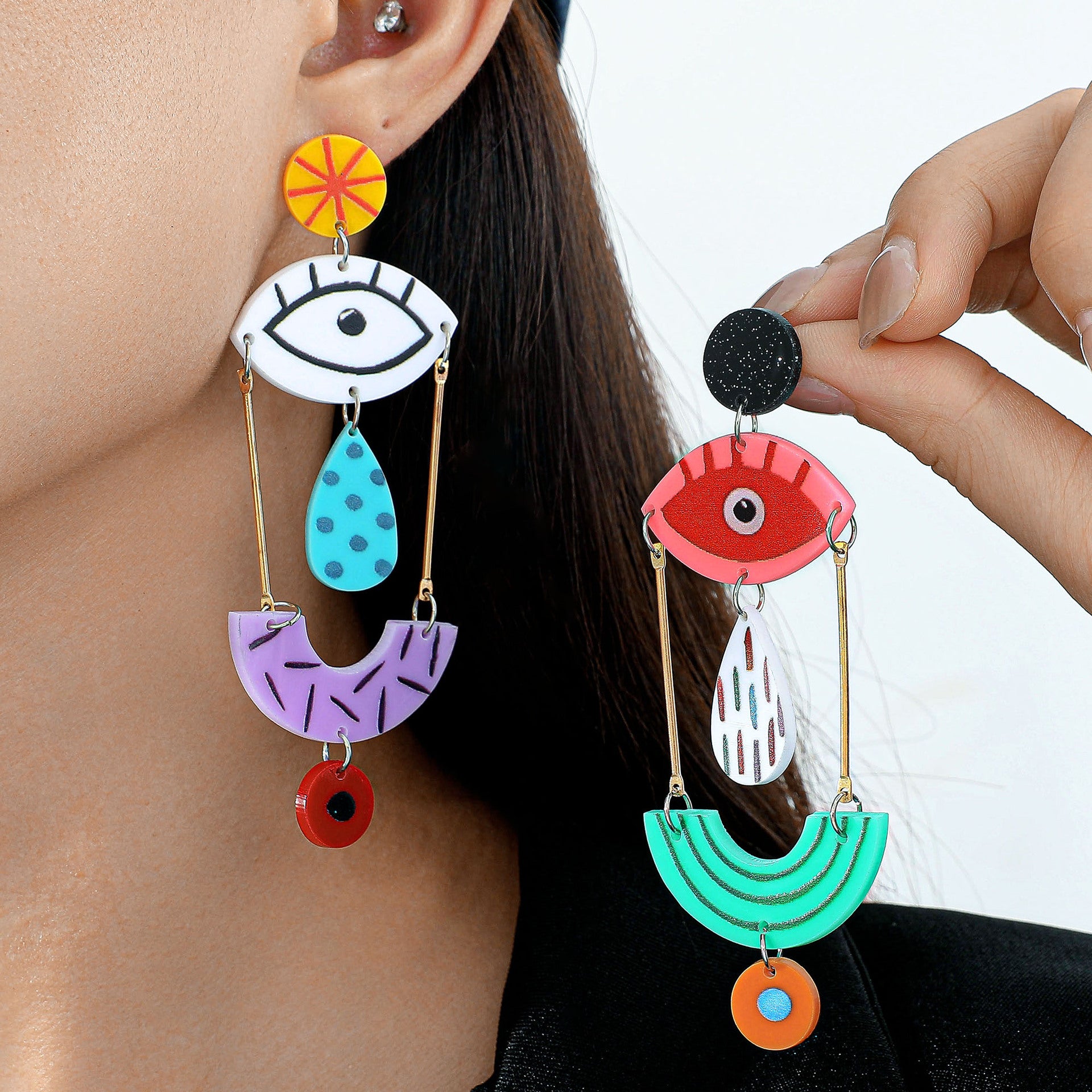 Wholesale acrylic  fish eyes leaf printing vintage earrings