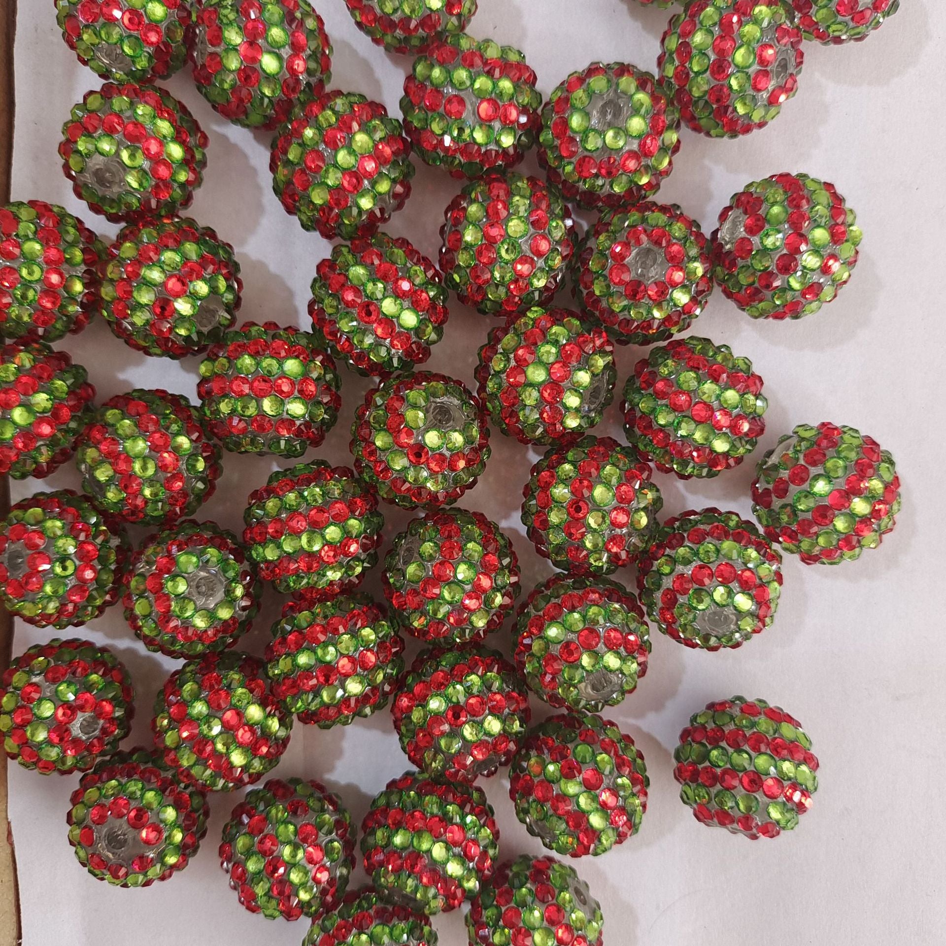 Wholesale 5pcs Green and Red Stripes 16MM-22MM Resin Diamond Beads ACC-BDS-NiJia058