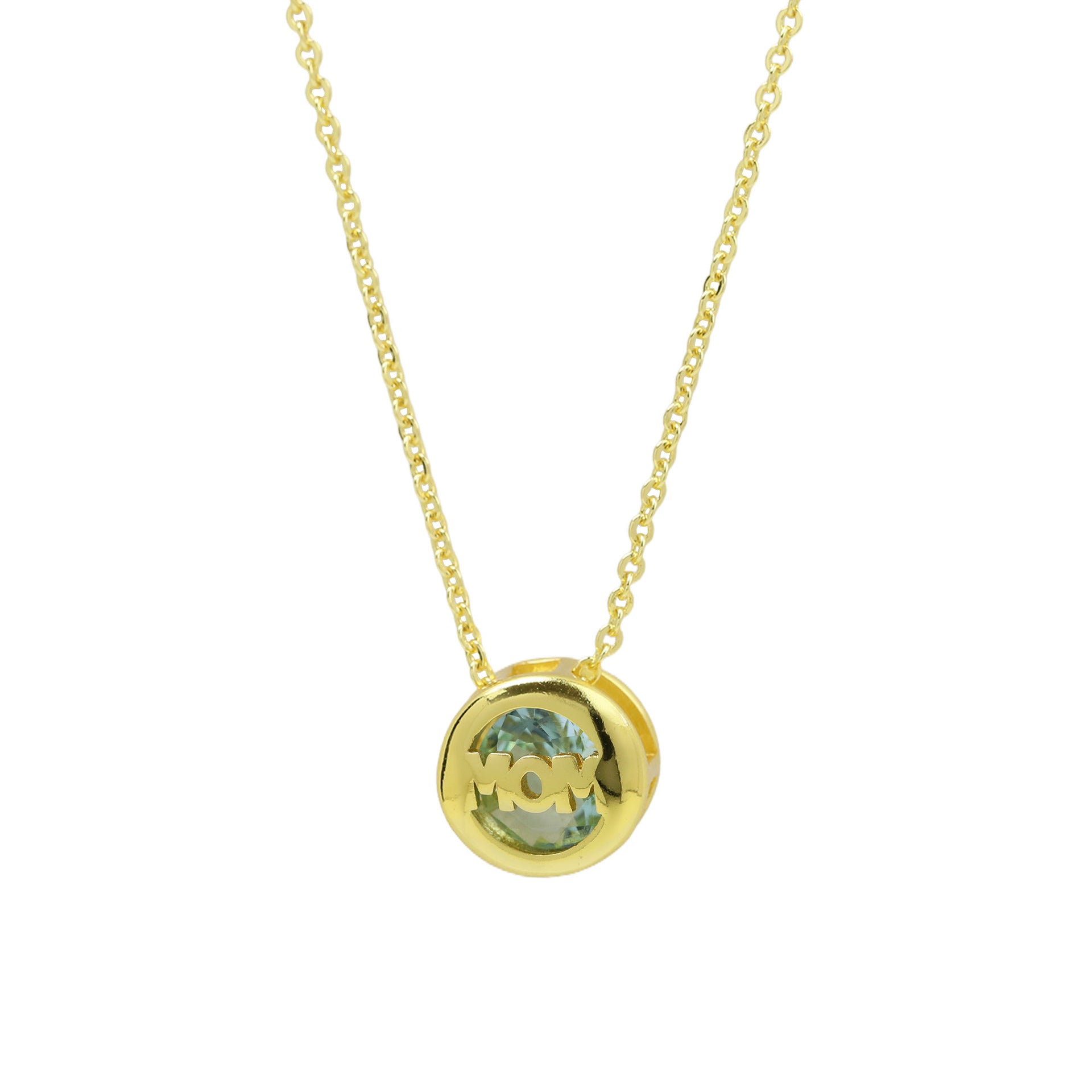 Wholesale Gold-Plated Brass " MOM"  Pendant with December Birthstone — Mother' s Day Gift