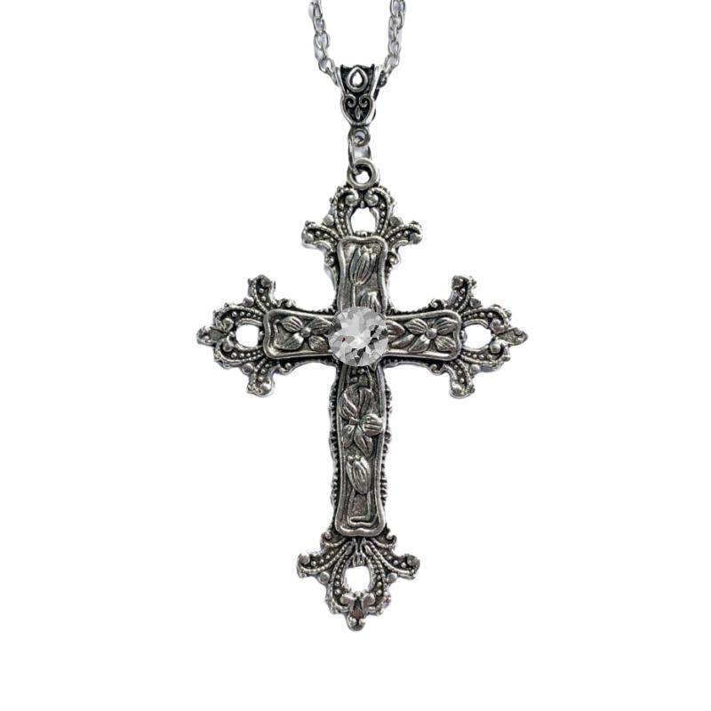 Wholesale Creative Flower Pattern Cross Diamond Necklace