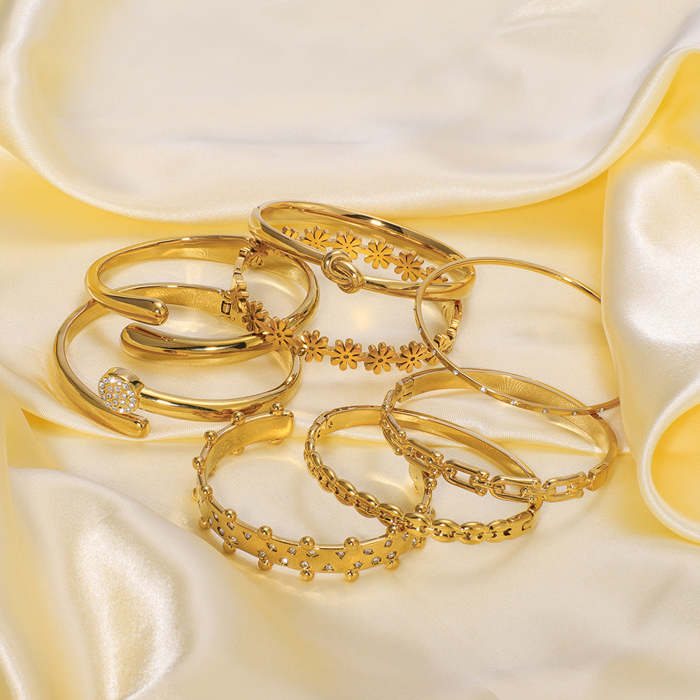 Wholesale  geometric  hollow inlaid zircon 18K gold stainless steel plated bracelet set