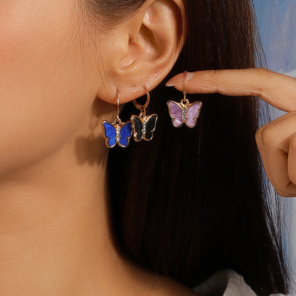 Wholesale Oil drip butterfly earrings set