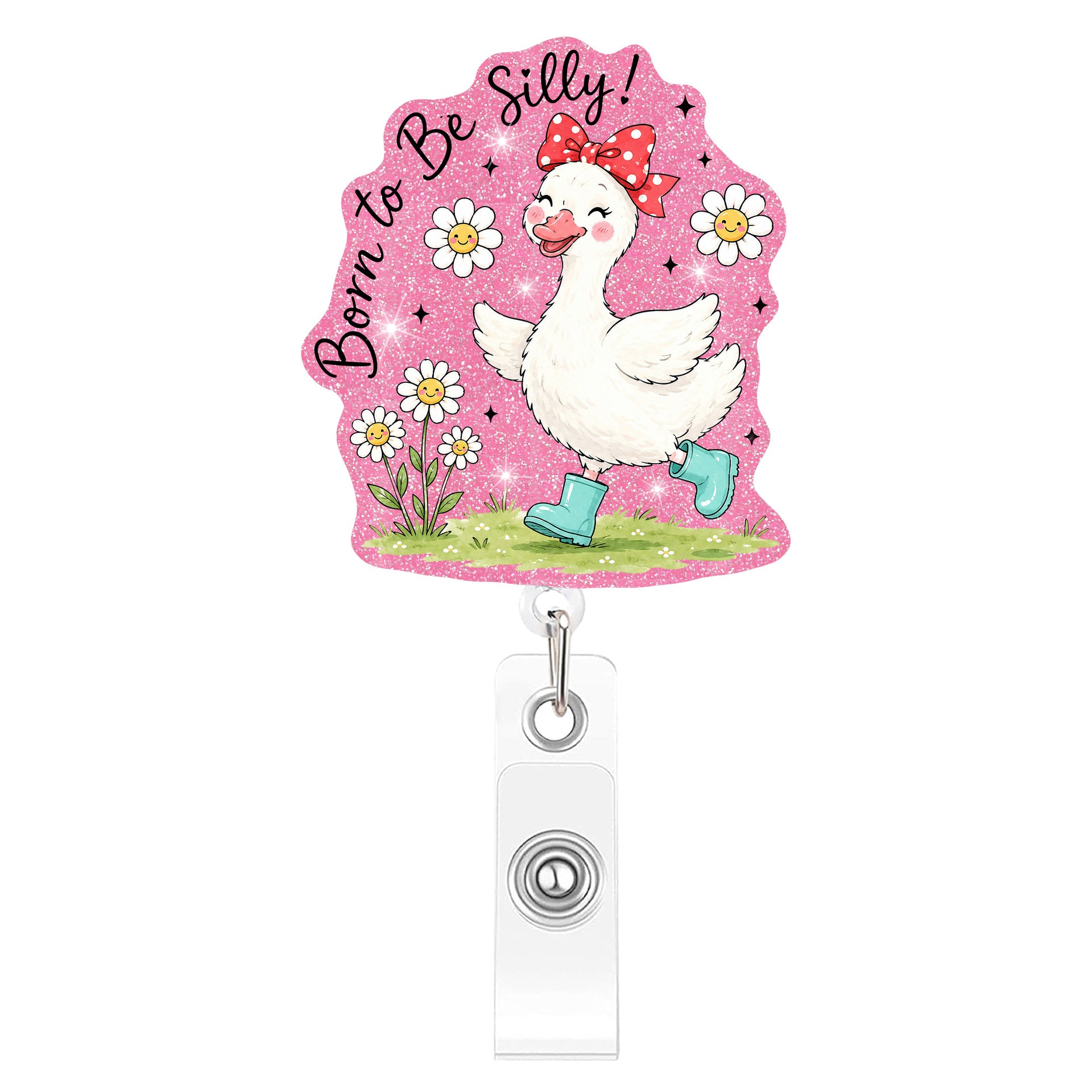 Wholesale Plastic Retractable Badge Clip Pink Goose Design Stylish Office ID Card Holder And Everyday Work Accessory