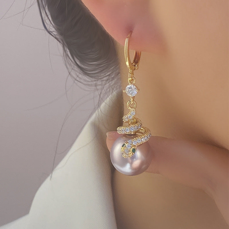 Wholesale Purple Pearl Snake Light Luxury Earrings