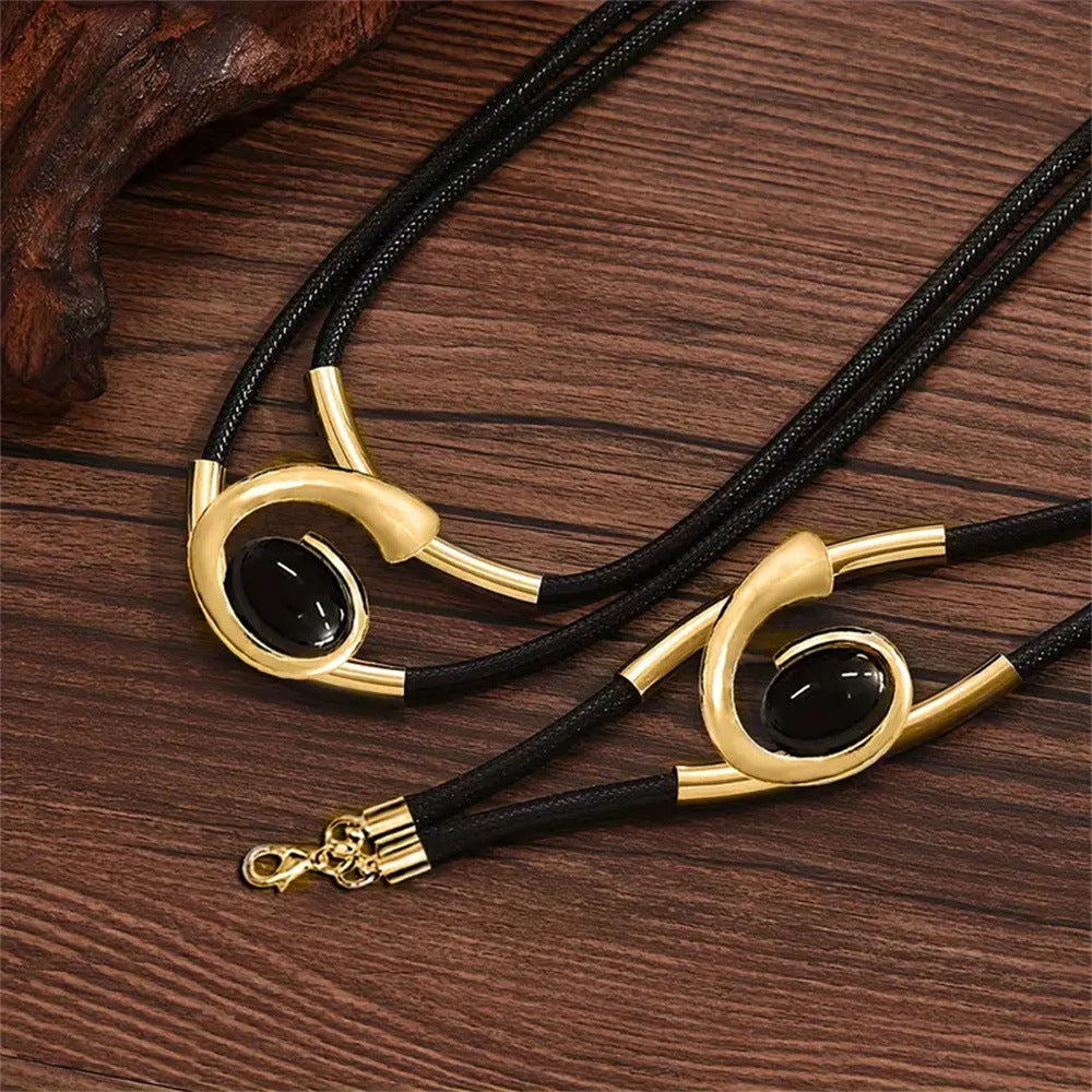 Wholesale Vintage Spiral Double Wax Rope Necklace Bracelet Combination