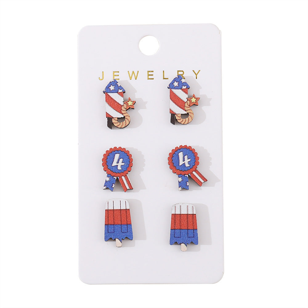 Wholesale  Independence Day Striped Stars Love Fireworks Slippers Round Earrings suit