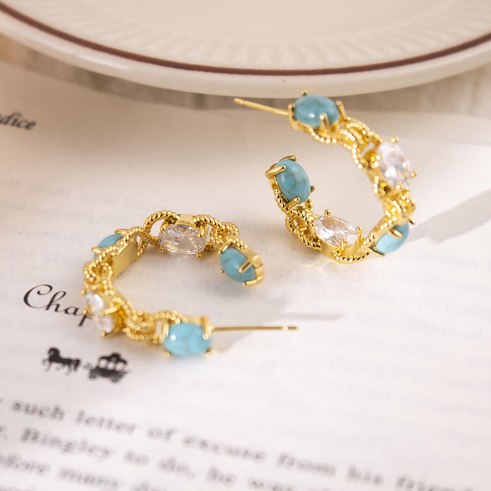 Wholesale Elegant  Sophisticated Four-Leaf Clover Turquoise Stud Earrings