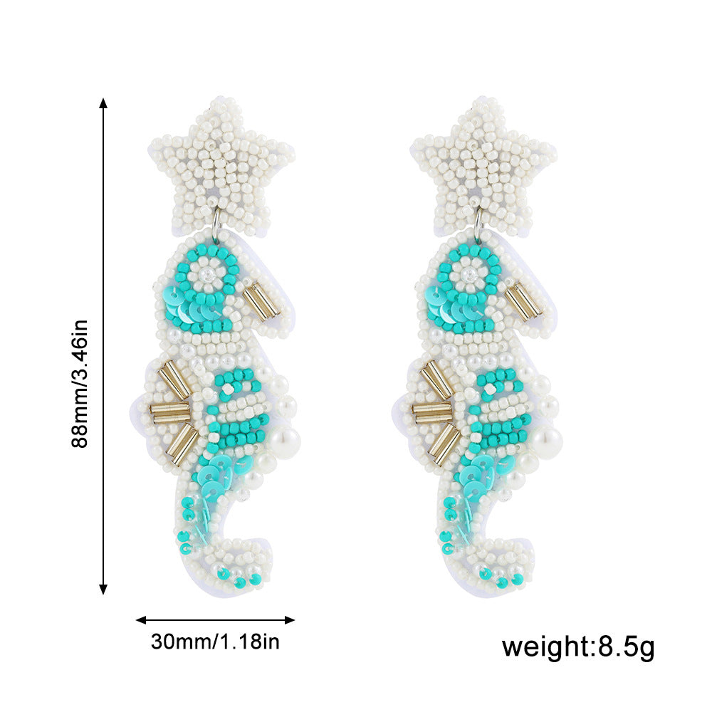 Wholesale Marine Animal  Starfish Shell Color Rice Beads Large Earrings