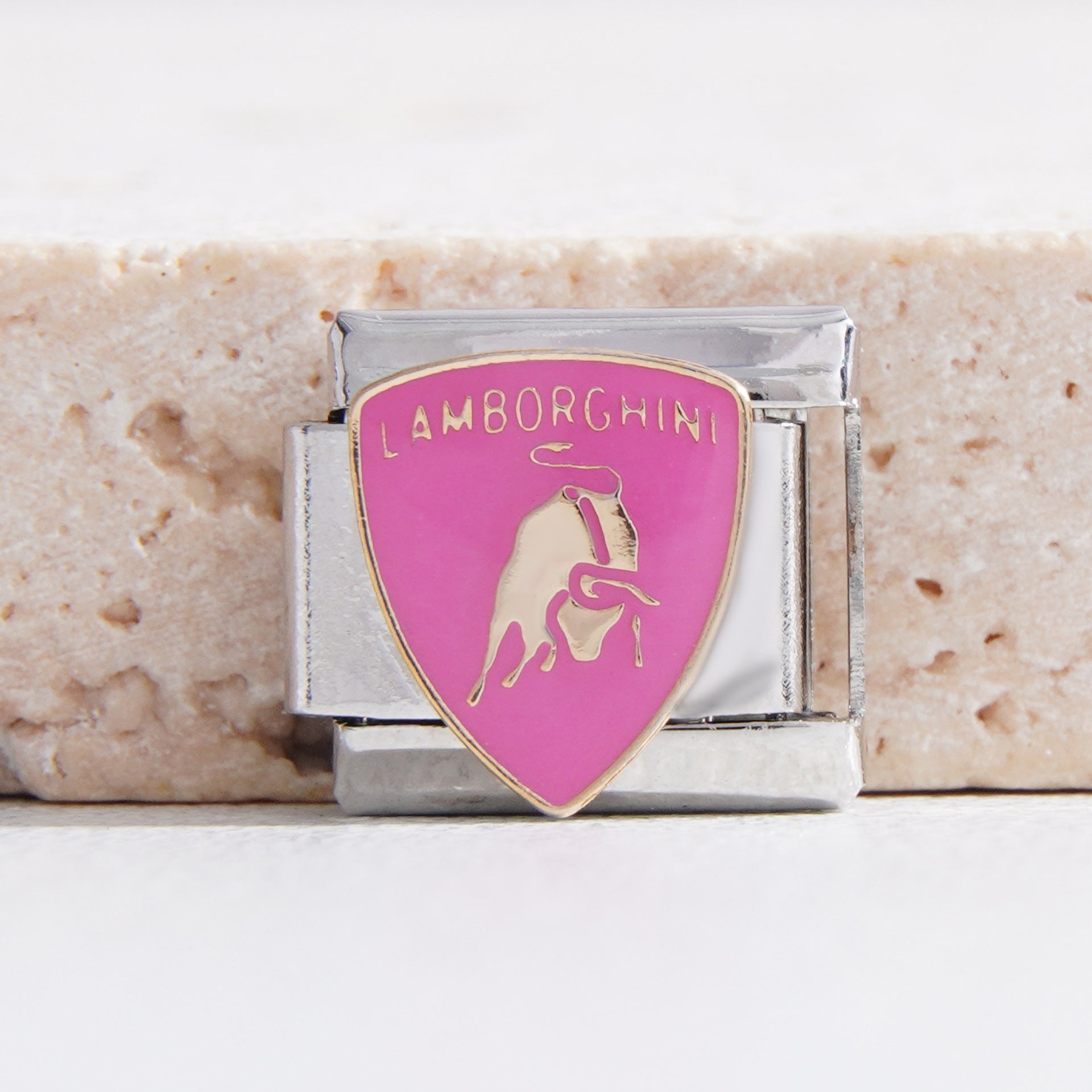 Wholesale Italian Charm Bracelet 9mm DIY Splicing Pink Car Logo Stainless Steel Composable Bracelet