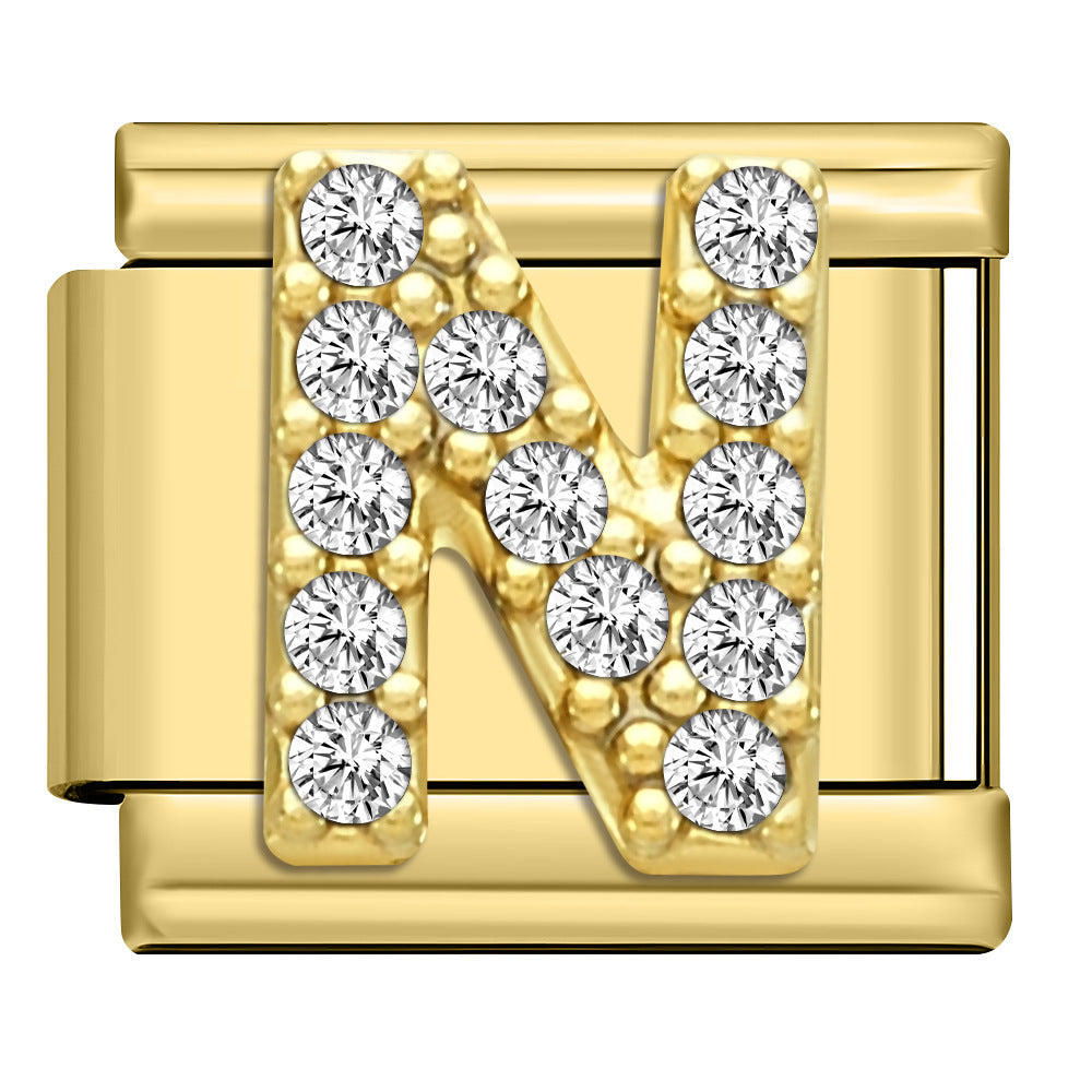 Wholesale Stainless Steel Modular Bracelet with Rhinestones and Gold Letters for Everyday Wear Jewelry Accessory