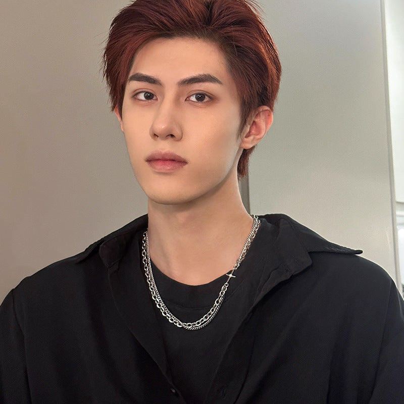 Wholesale Titanium Steel Double Layer Non-fading Necklace Sweater Sweater Chain Men Necklaces ACC-NE-Meihun002