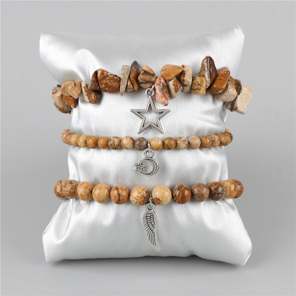Wholesale Natural Stone Stretch Bracelet Star Leaf Pendant Layered Bracelet Set ACC-BT-Ruiz006