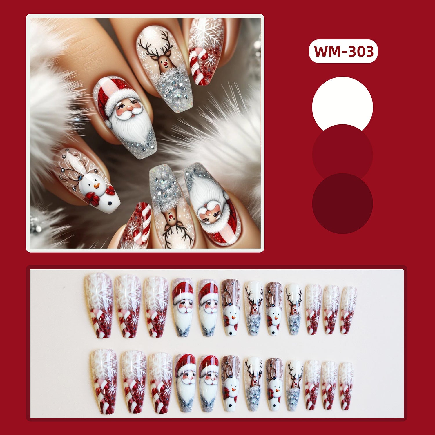 Wholesale 24 Pieces/ box Christmas  Nails Kits Nail Stickers