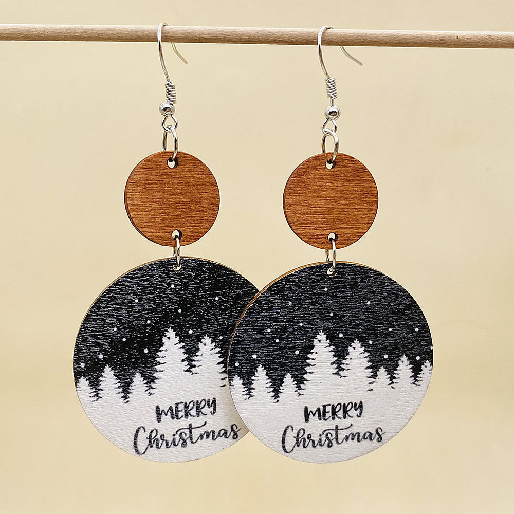 Wholesale  Christmas Earrings Retro Style Wooden Geometric Splicing Earrings
