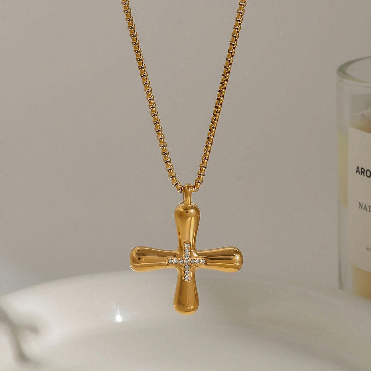 Wholesale  Cross Zircon Stainless Steel Light Luxury Necklace