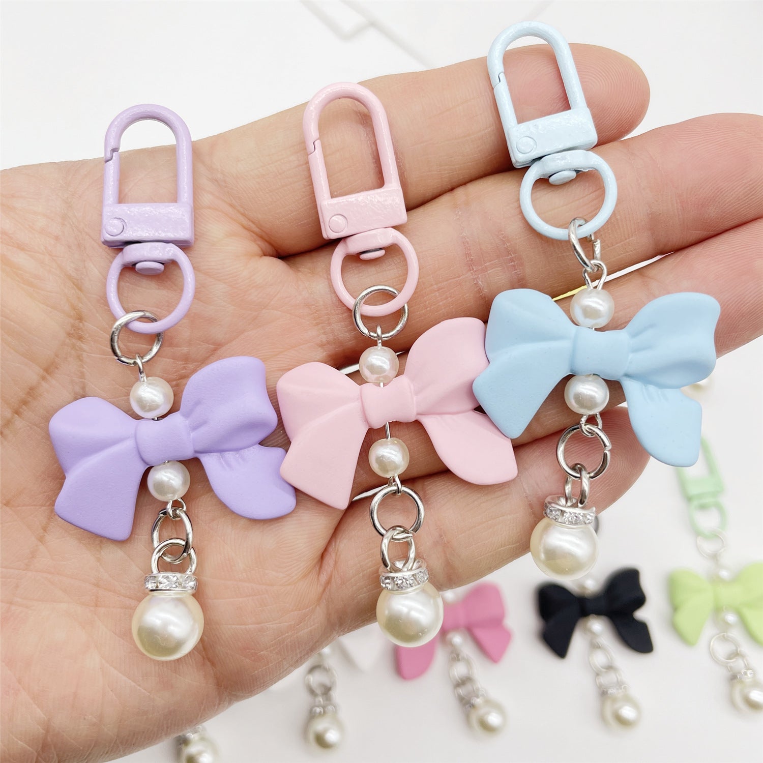 Wholesale Candy Colored Bowknot Texture Keychain Bag Charm Phone Accessory Gift