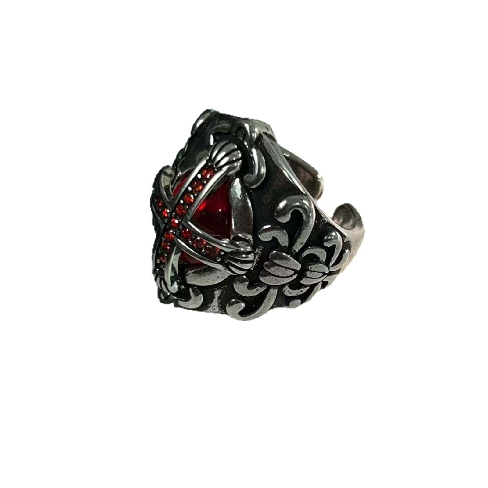 Wholesale Gothic Cross Ring For Men Adjustable Black Ring With Red Rhinestone Trendy Fashion Accessory