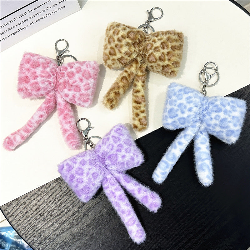 Wholesale Plush Bow Keychain Leopard Print Korean Cute Bag Charm Boutique Resale