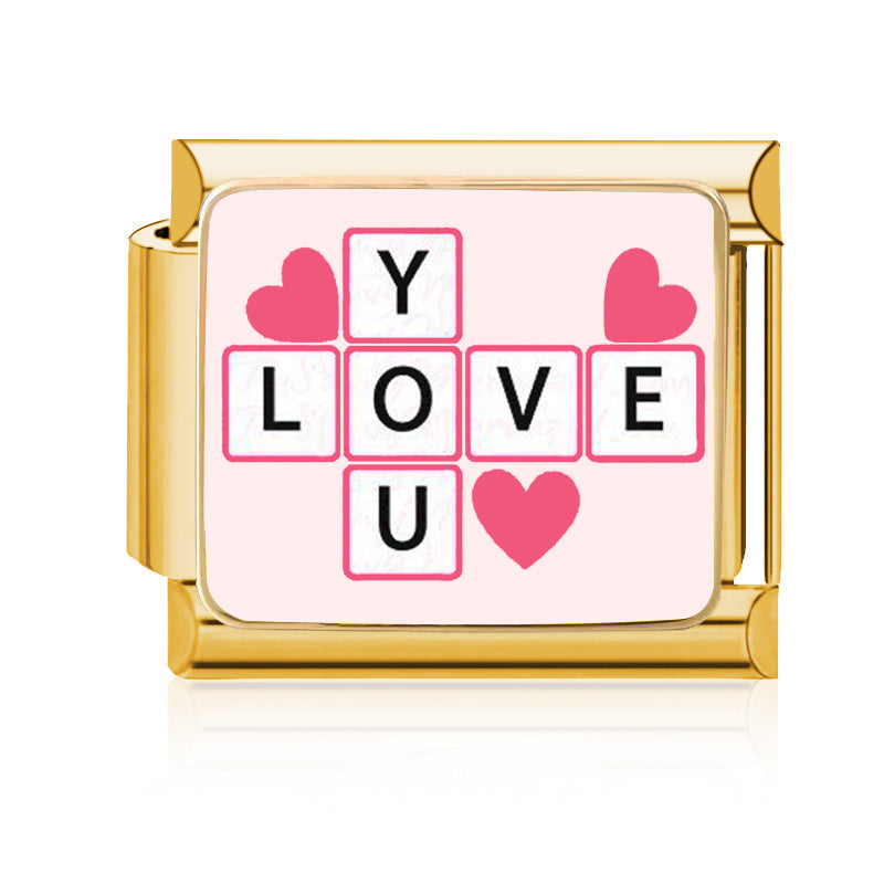 Wholesale 9mm Italian Charm Starter Bracelets DIY Pink Heart Series Stainless Steel Composable Bracelet