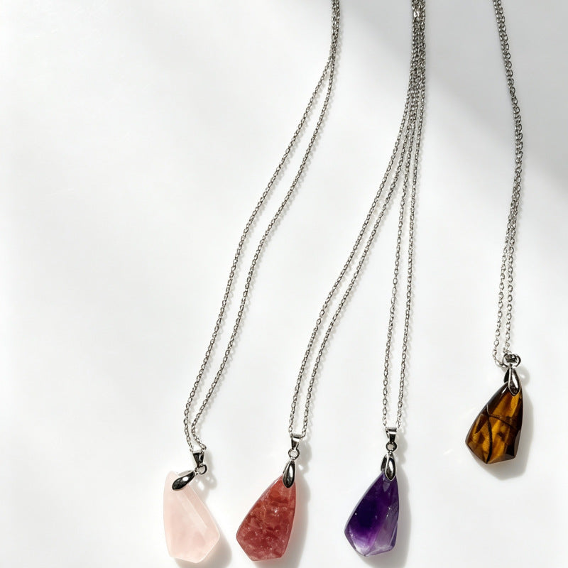 Wholesale Faceted Natural Amethyst Pendant Necklace Bohemian Geometric Jewelry Accessory For Boutique Resale