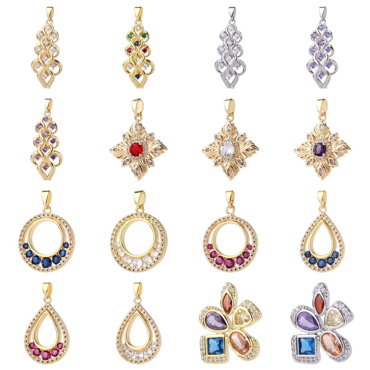 Wholesale Chic Flower Brass Pendant Gold Plated Zircon Necklace Accessory Elegant Women S Collarbone Chain Jewelry Gift