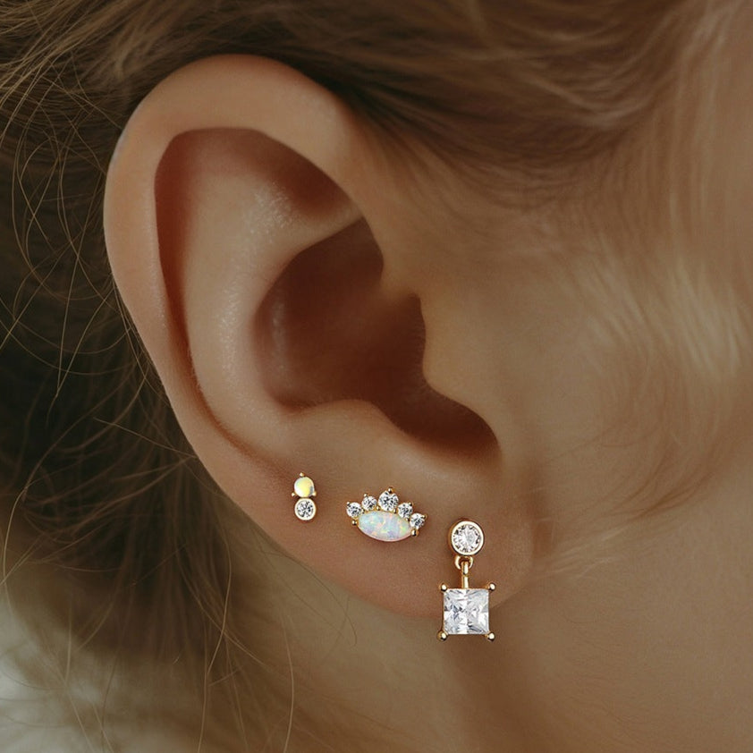 Wholesale 925 sterling silver star and moon zircon round head earrings