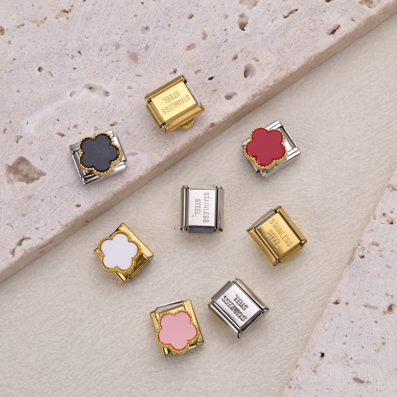 Wholesale 10pcs Italian Charm Bracelet 9mm DIY Splicing Flower Stainless Steel Composable Bracelet