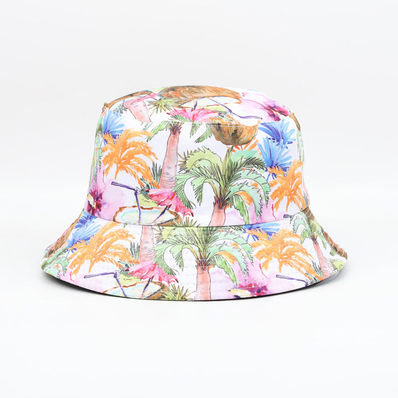 Wholesale  Coconut Tree Double-sided Fisherman's Hat Bucket Hat