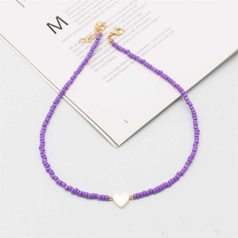 Wholesale  bohemian style hand-woven shell love rice beads beaded necklace