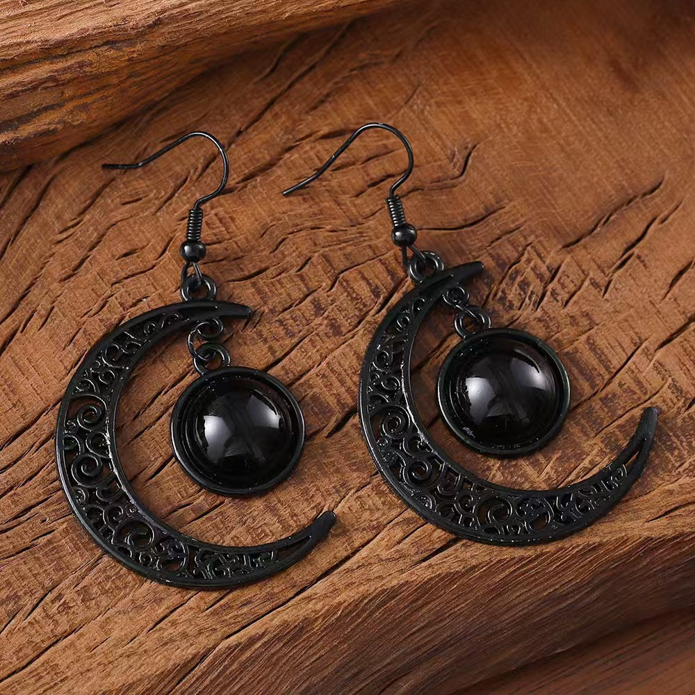 Wholesale 5pcs  Hollow Black Moon Long Tassel Gem Earrings