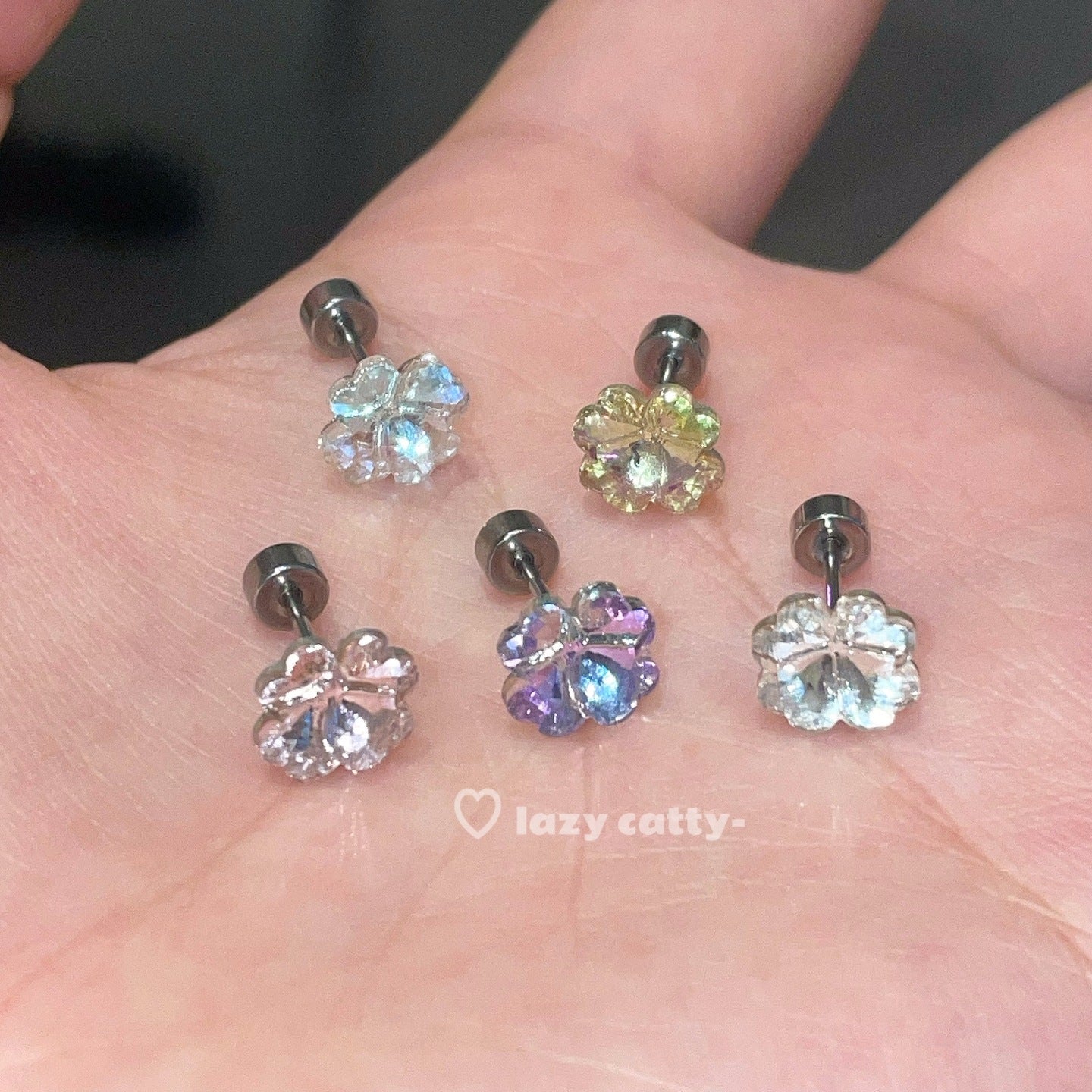 Wholesale Colorful four-leaf clover zircon ear bone studs titanium steel ear studs