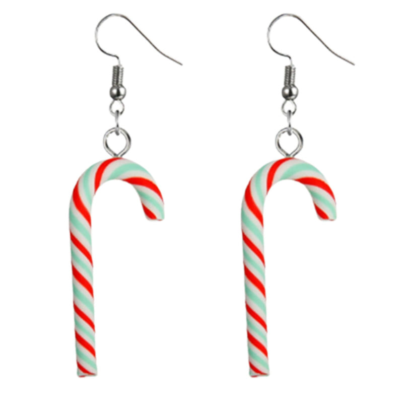 Wholesale simulated polymer clay candy cane Christmas rainbow striped candy earrings