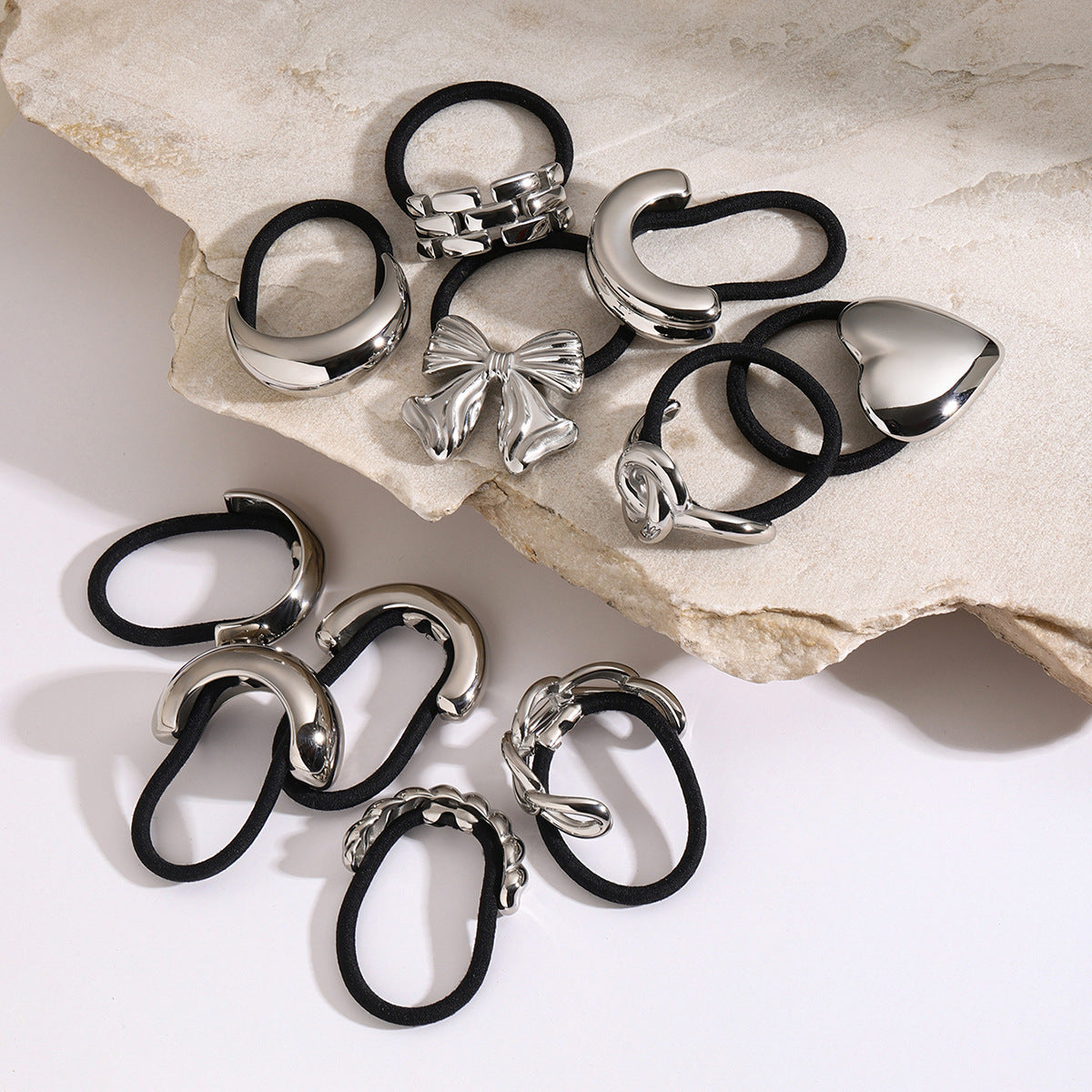 Wholesale stainless steel smooth hair rope black rubber band hair ring high