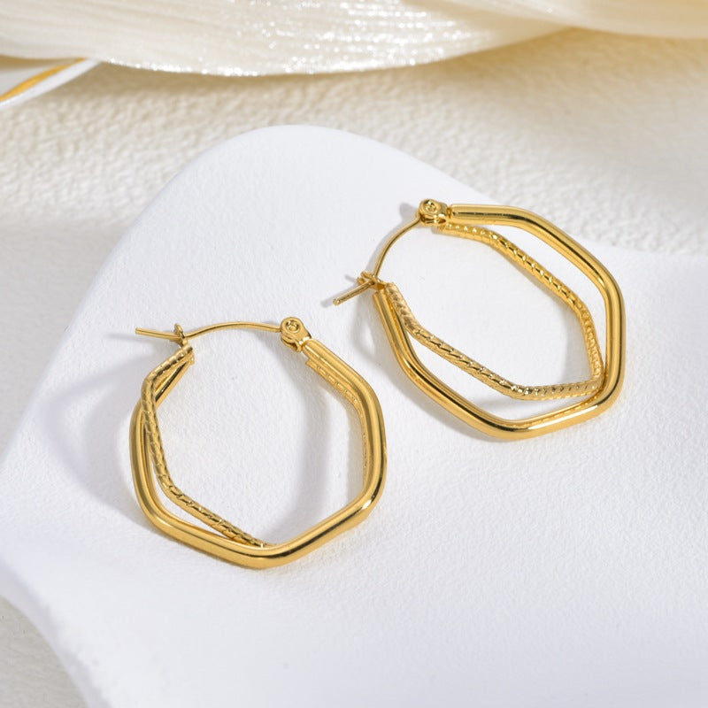 Wholesale  2PCS Stainless steel twist gold earrings