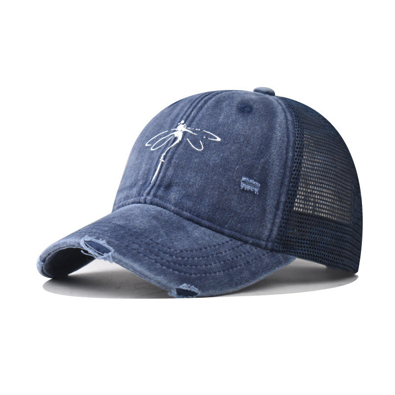 Wholesale Chic Butterfly Navy Blue Baseball Cap Adjustable Sun Protection Summer Resale