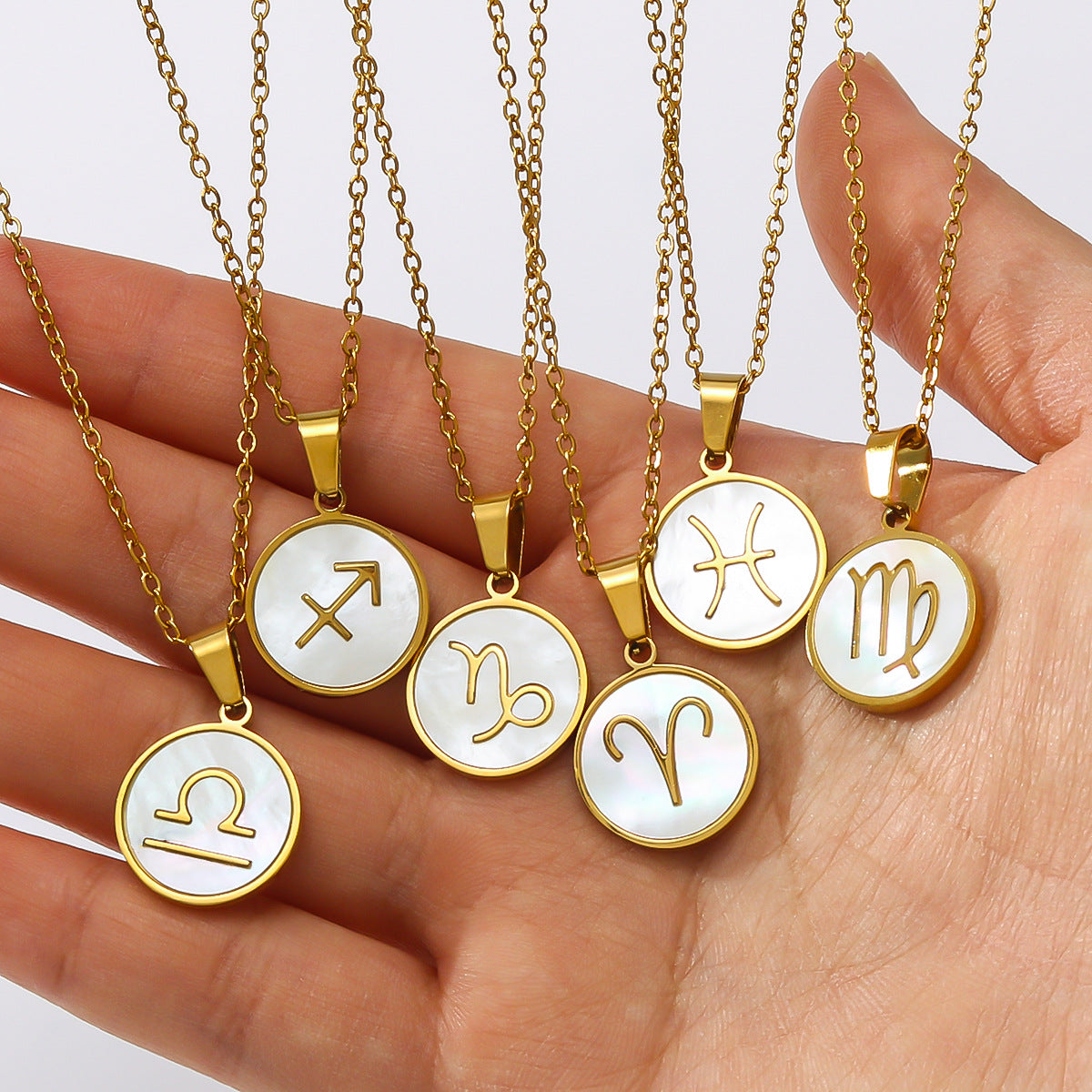 Wholesale stainless steel 18K gold plated twelve zodiac necklace