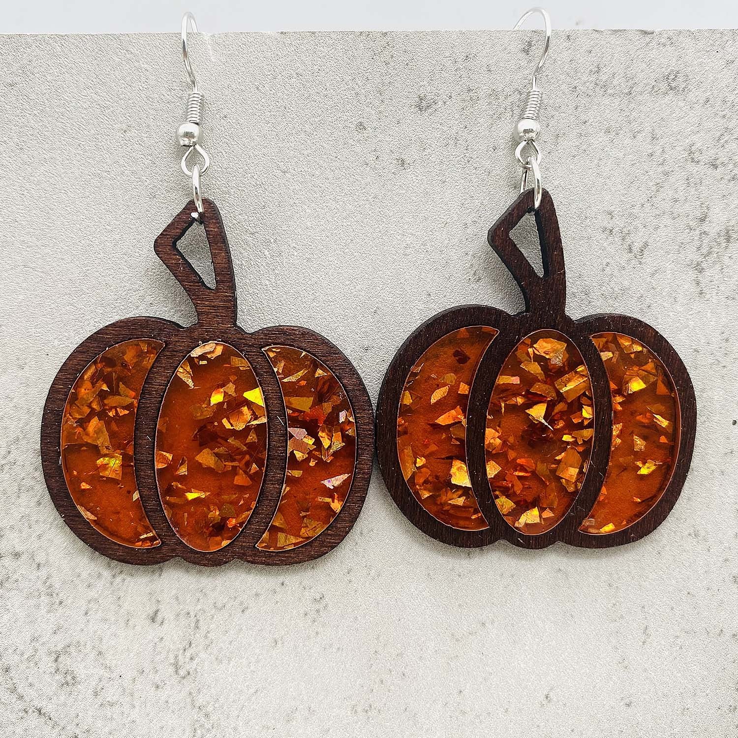Wholesale Thanksgiving Earrings Halloween Pumpkin Wood Inlay Acrylic Earrings ACC-ES-ChenY022